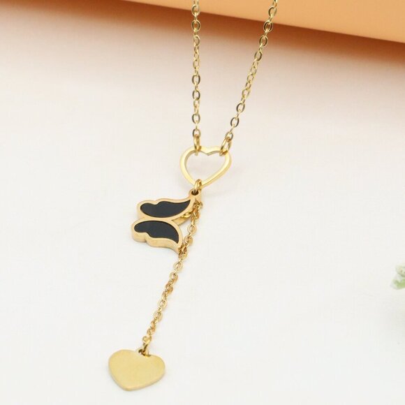 "Yellow Heart Pendant Necklace with Dangle Charm – Chic & Stylish Look, XPNL0365 - Picture 2 of 14